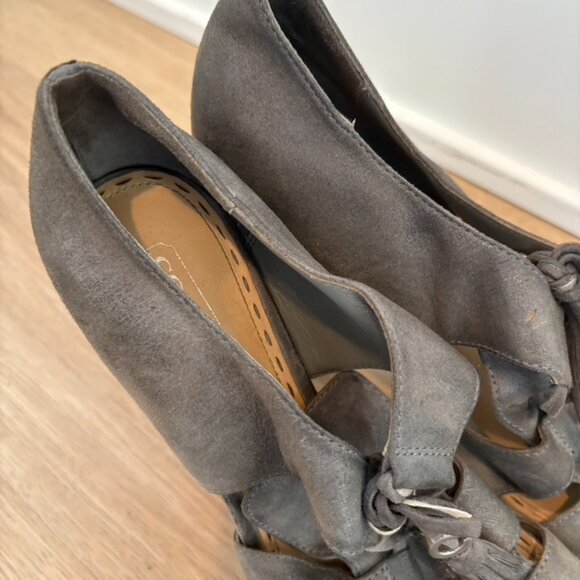 Coach Teagan leather heel platform sandals gladiator 8 gray silver - Picture 4 of 7